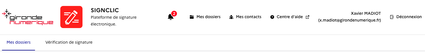 Bandeau SignClic une fois connecté