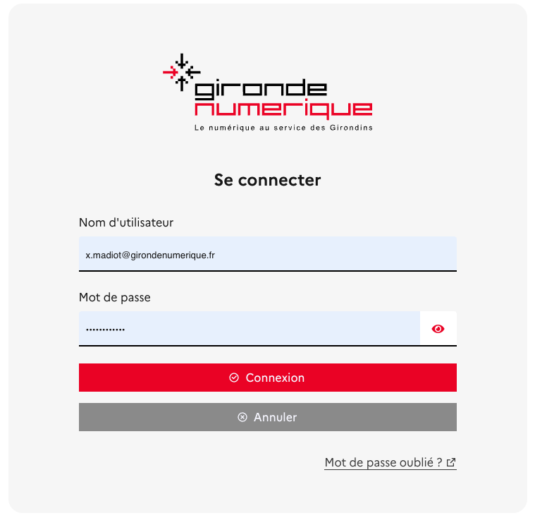 Écran de connexion Gironde Numérique