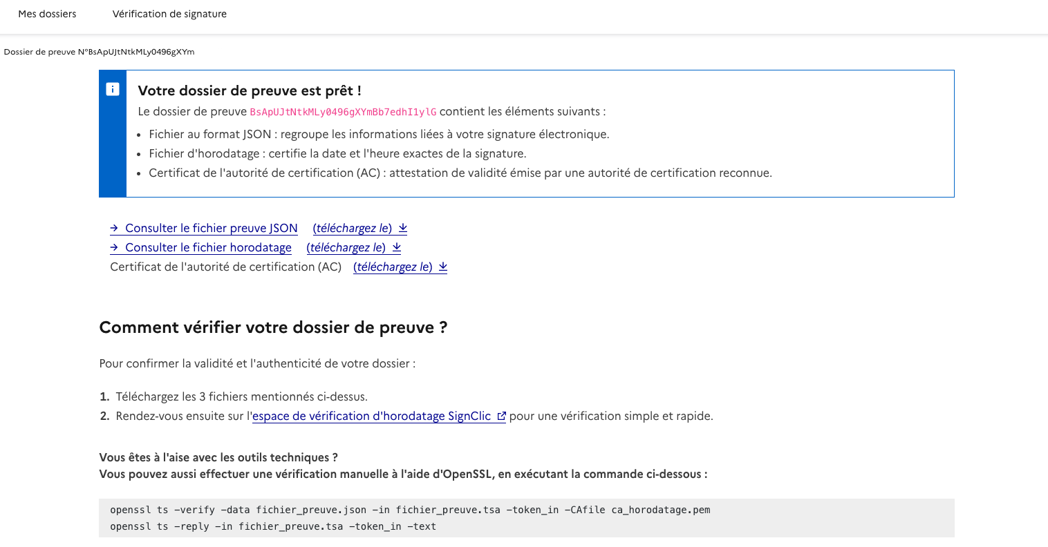 Page du dossier de preuves