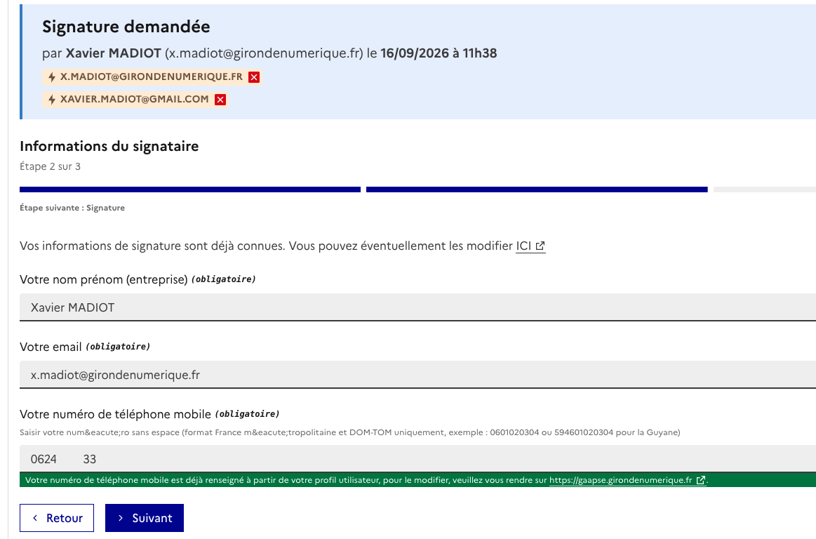 Étape 2 : informations du signataire