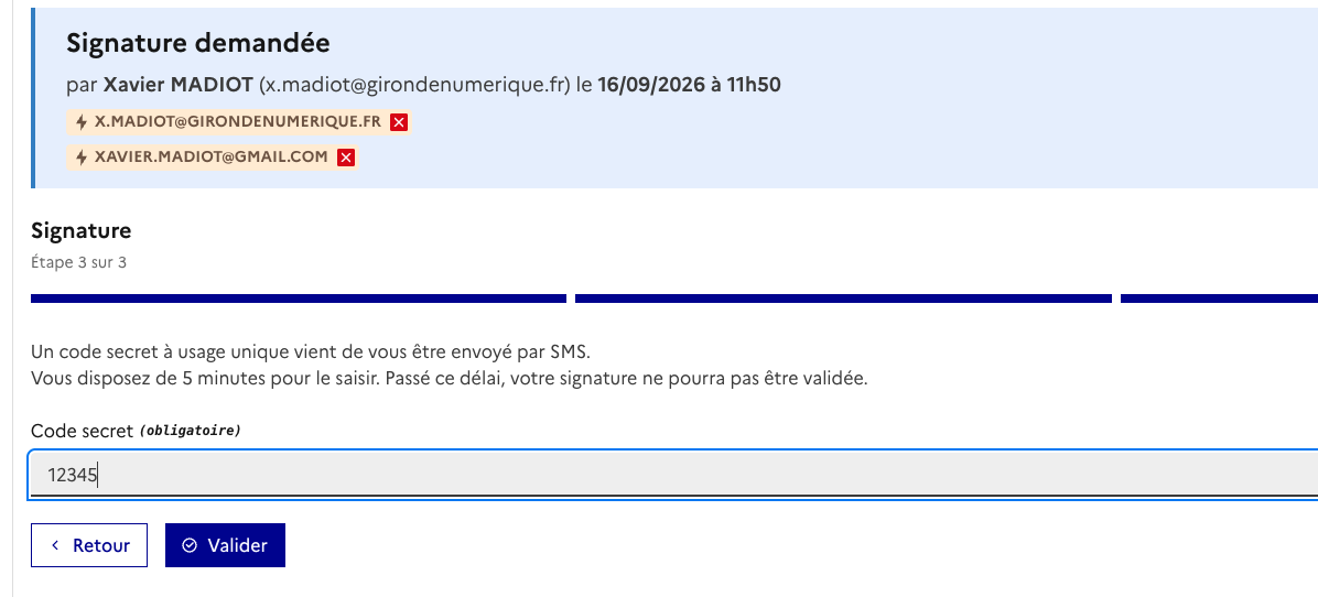 Étape 3 : saisie du code SMS