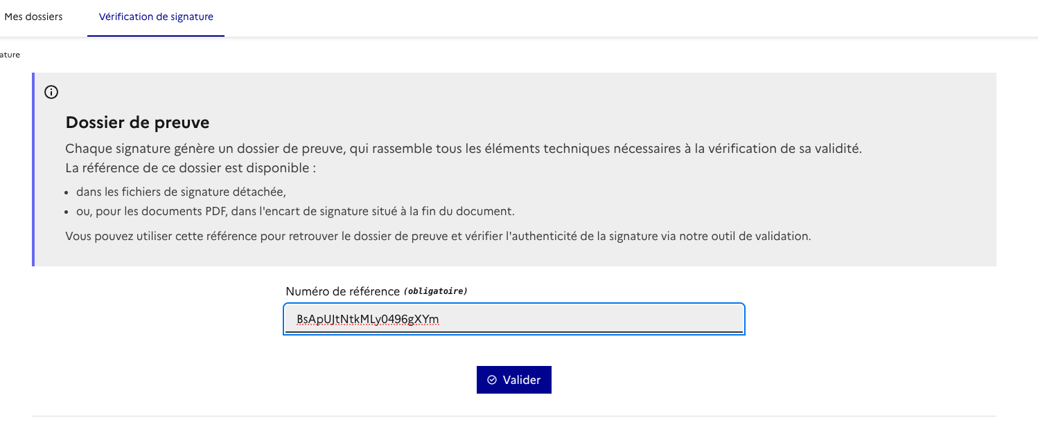 Page Vérification de signature